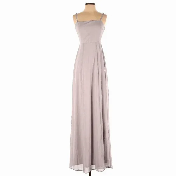 Show Me Your Mumu Lauren Tie Back Dove Grey Chiffon Bridesmaid Maxi Dress - Picture 10 of 16